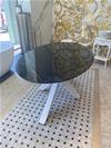 TAVOLO ELLISSE CM.160X100 NERO VENATO LUCIDO CON GAMBA ASTERION BIANCO OPACO